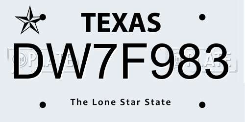 DW7F983 Texas License Plate