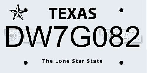 DW7G082 Texas License Plate