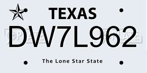 DW7L962 Texas License Plate