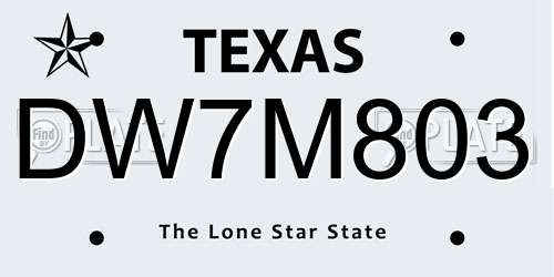 DW7M803 Texas License Plate