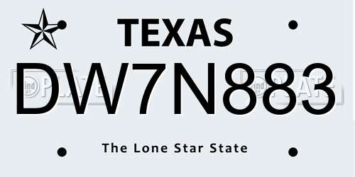 DW7N883 Texas License Plate