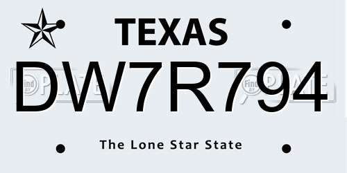 DW7R794 Texas License Plate