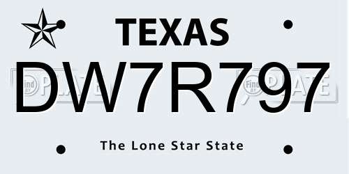 DW7R797 Texas License Plate