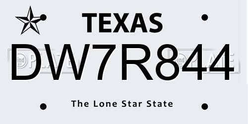 DW7R844 Texas License Plate