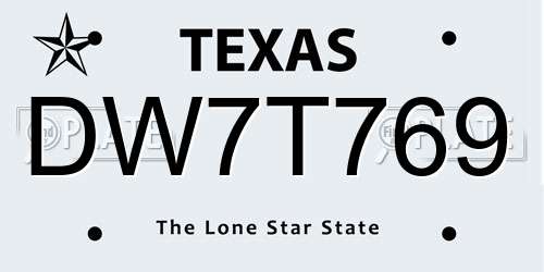 DW7T769 Texas License Plate