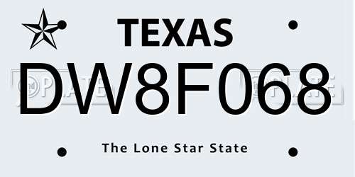 DW8F068 Texas License Plate