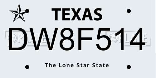 DW8F514 Texas License Plate