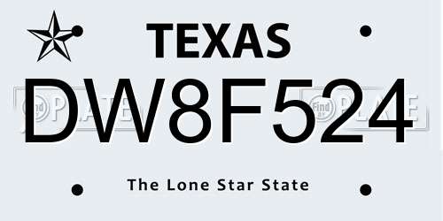 DW8F524 Texas License Plate