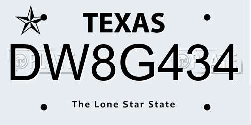 DW8G434 Texas License Plate