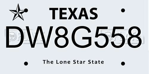 DW8G558 Texas License Plate