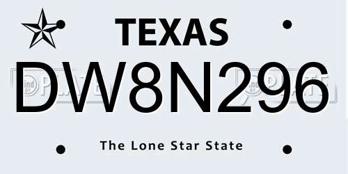 DW8N296 Texas License Plate