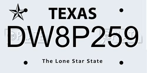 DW8P259 Texas License Plate