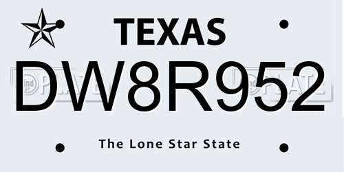 DW8R952 Texas License Plate