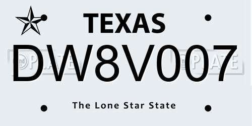 DW8V007 Texas License Plate