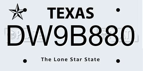 DW9B880 Texas License Plate