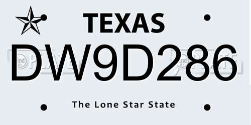 DW9D286 Texas License Plate