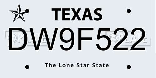 DW9F522 Texas License Plate