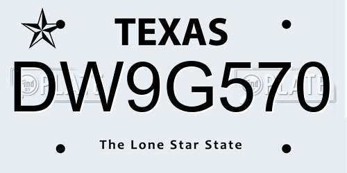 DW9G570 Texas License Plate