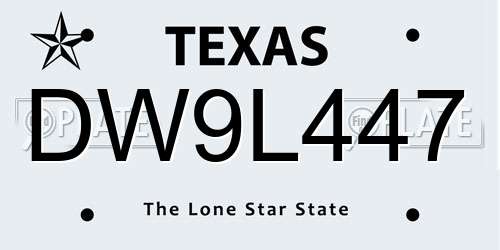 DW9L447 Texas License Plate