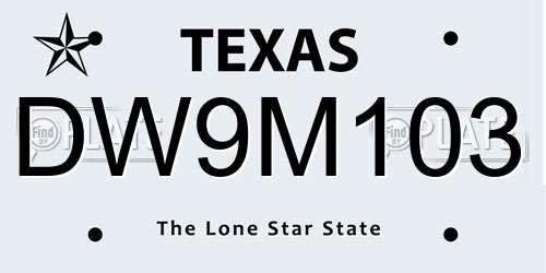 DW9M103 Texas License Plate