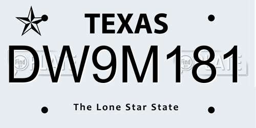 DW9M181 Texas License Plate