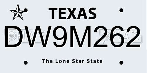 DW9M262 Texas License Plate