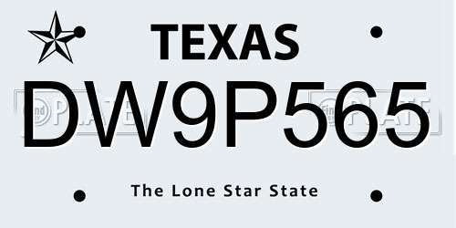 DW9P565 Texas License Plate