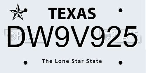 DW9V925 Texas License Plate
