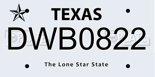 DWB0822 Texas License Plate