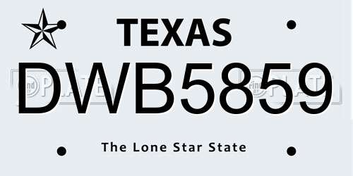 DWB5859 Texas License Plate