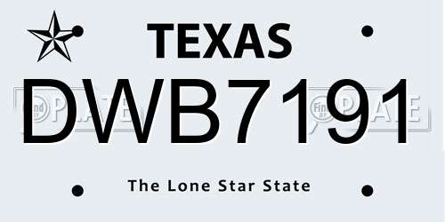 DWB7191 Texas License Plate