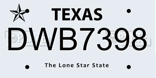 DWB7398 Texas License Plate