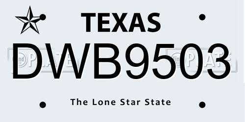 DWB9503 Texas License Plate