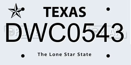 DWC0543 Texas License Plate