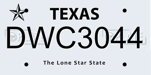 DWC3044 Texas License Plate