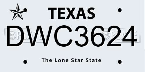 DWC3624 Texas License Plate