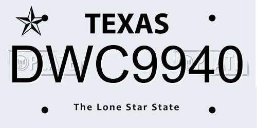 DWC9940 Texas License Plate
