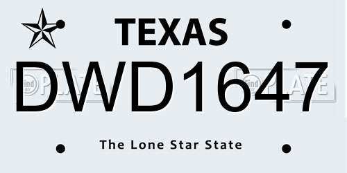 DWD1647 Texas License Plate