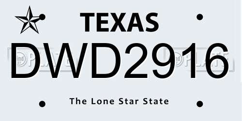 DWD2916 Texas License Plate