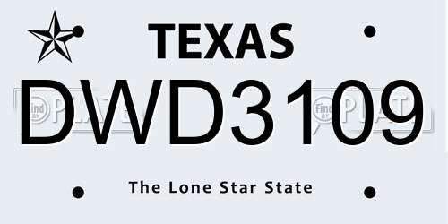 DWD3109 Texas License Plate
