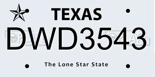 DWD3543 Texas License Plate