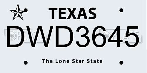 DWD3645 Texas License Plate