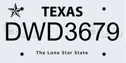 DWD3679 Texas License Plate