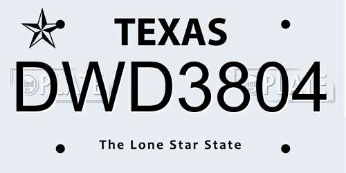 DWD3804 Texas License Plate
