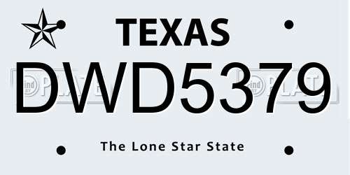 DWD5379 Texas License Plate