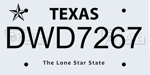 DWD7267 Texas License Plate