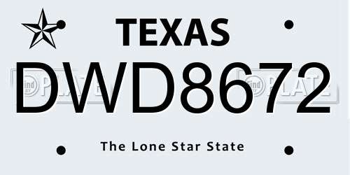 DWD8672 Texas License Plate