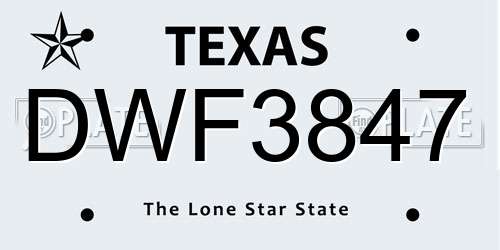 DWF3847 Texas License Plate
