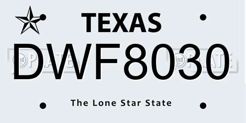DWF8030 Texas License Plate