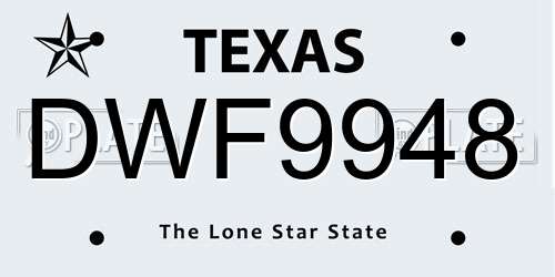 DWF9948 Texas License Plate